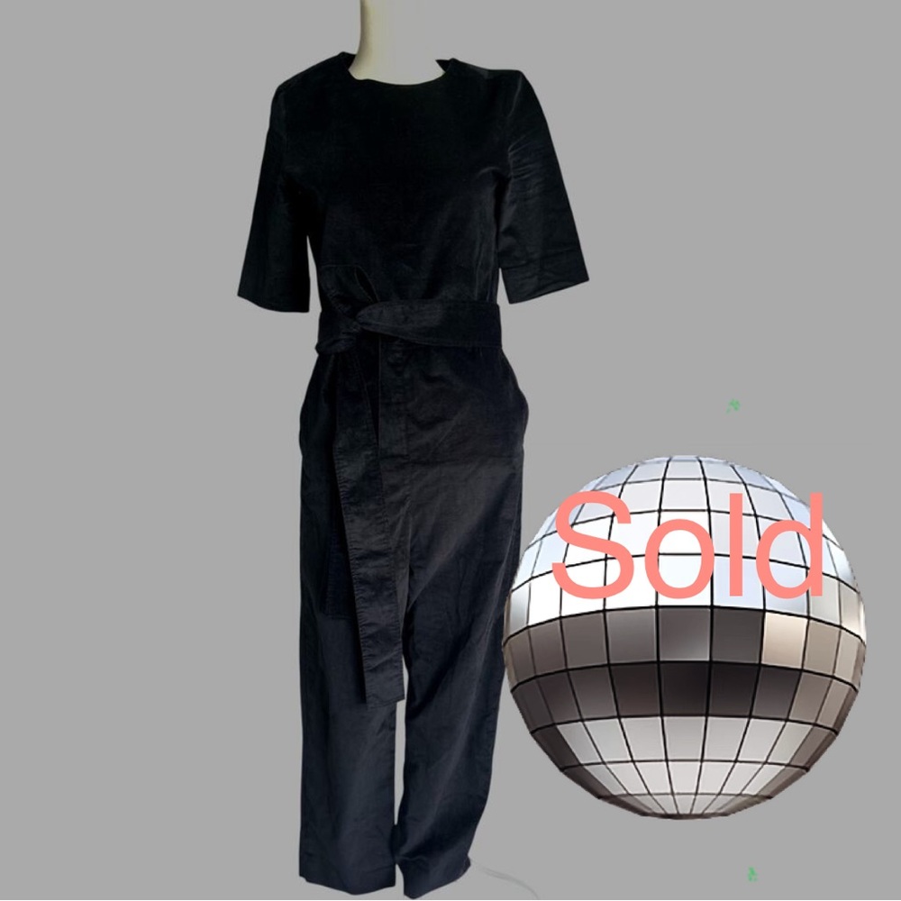 COS Velvet Straight Leg Belted Jumpsuit In Navy Blue Size 6